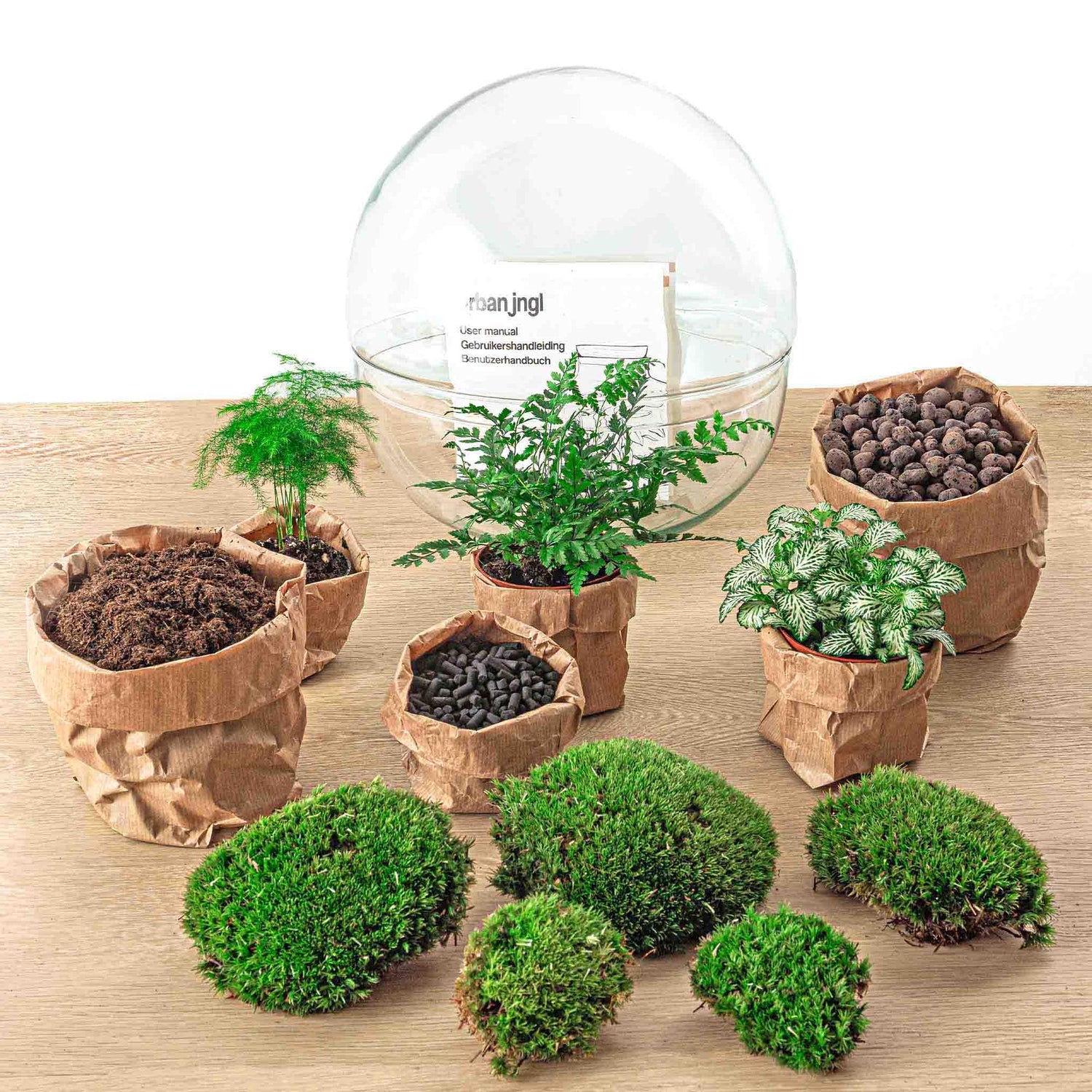 Flaschengarten - Dome XL - ↕ 30 cm - Rechen, Schaufel, Pinzette und Schere