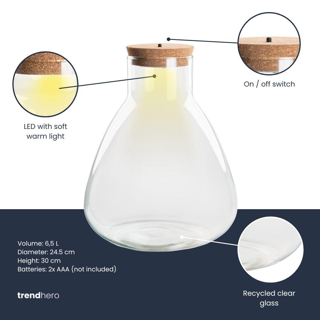 Terrarium fles met verlichting - Sam - Ø 24,5 cm ↑ 30 cm